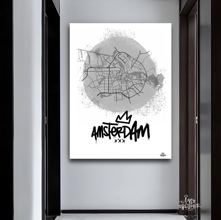 Stadsplattegrond poster van Amsterdam streetart stijl
