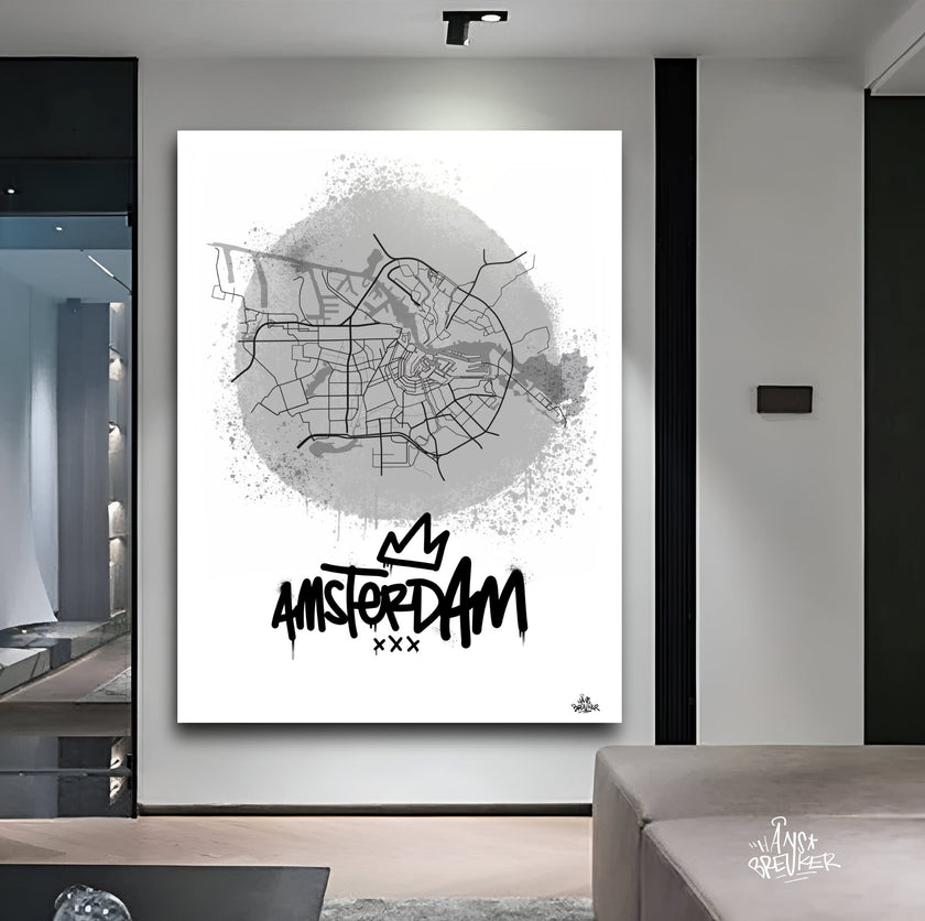 Stadsplattegrond poster van Amsterdam streetart stijl