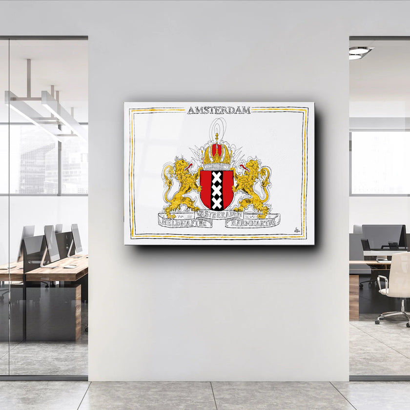 Wapen van Amsterdam, Liggend stadswapen Amsterdam poster, lijst, canvas lijst, illustratie Hans Breuker