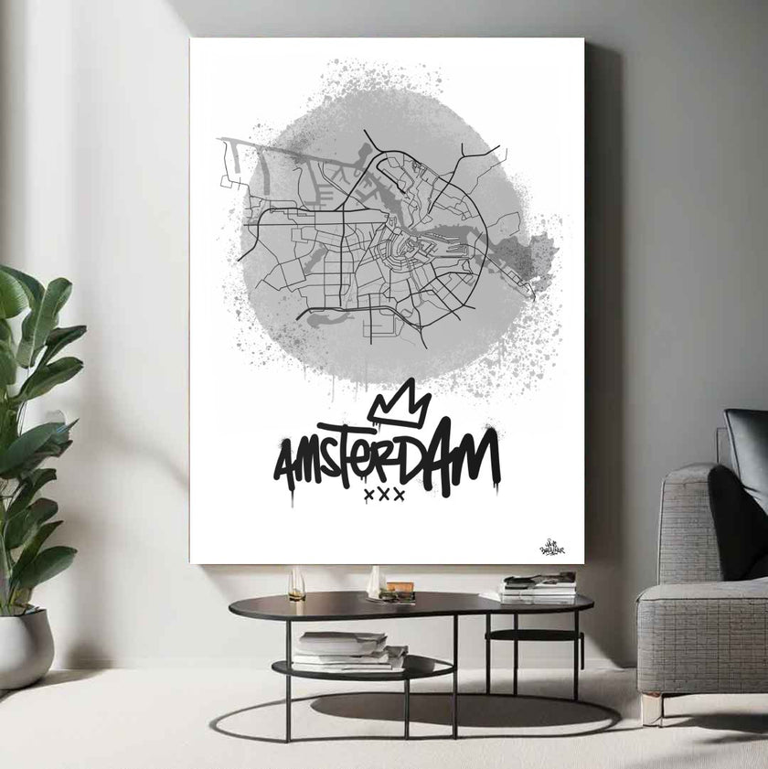 Stadsplattegrond poster van Amsterdam streetart stijl