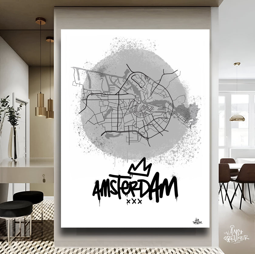 Stadsplattegrond poster van Amsterdam streetart stijl