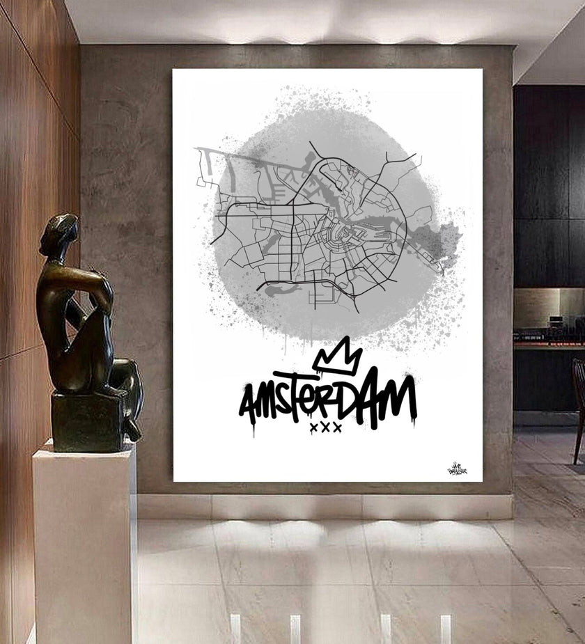 Stadsplattegrond poster van Amsterdam streetart stijl